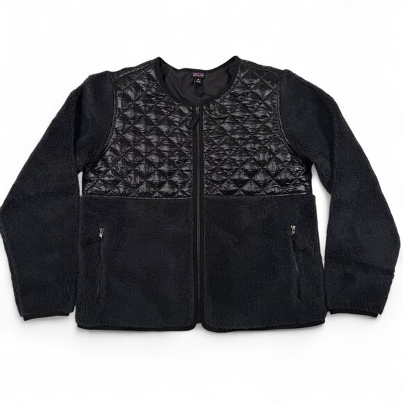 Patagonia‎ Recycled Sherpa Hybrid Jacket Womens Medium Black Fleece Quilted Wool - Picture 1 of 10